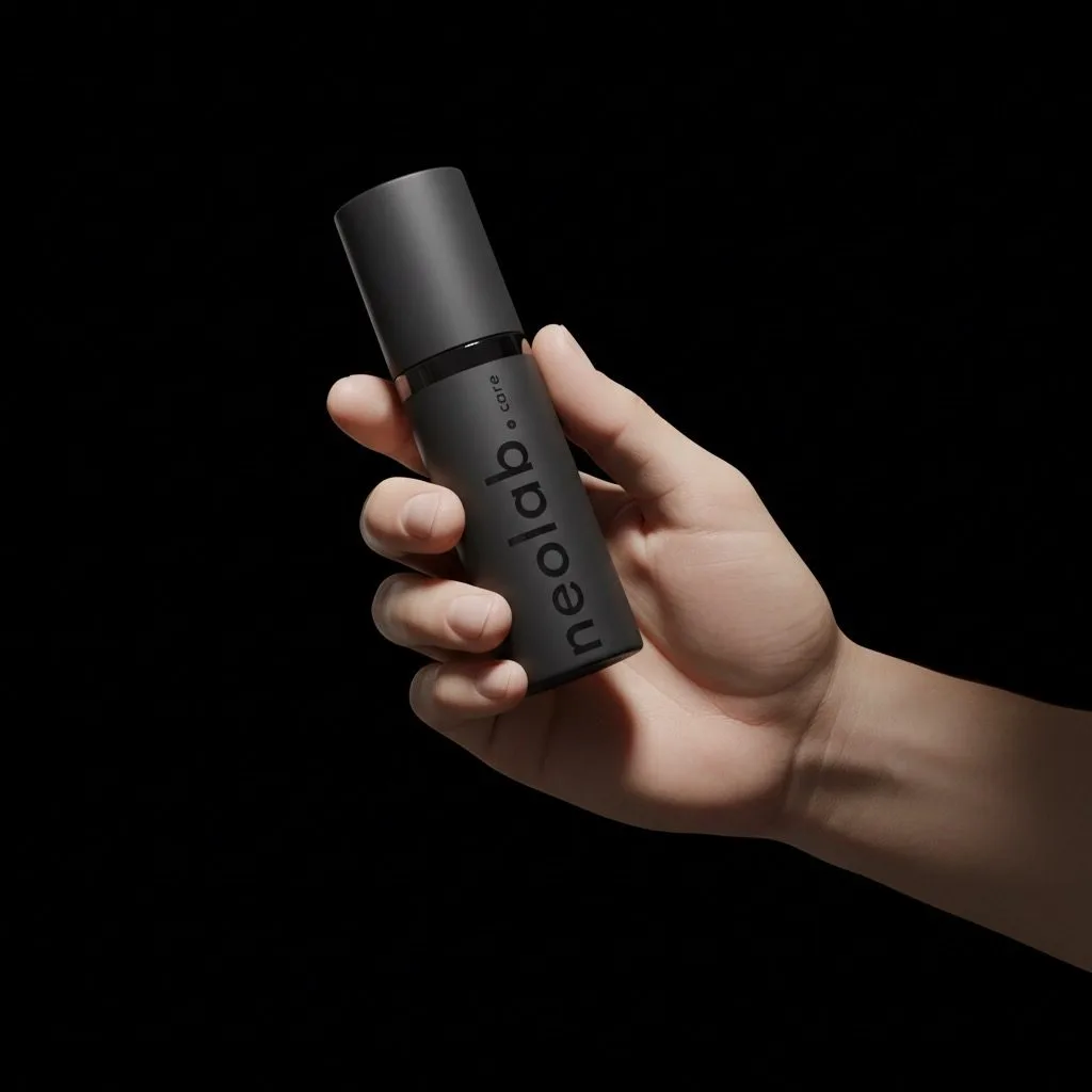NeolabCare precision materials — matte black bottle close-up